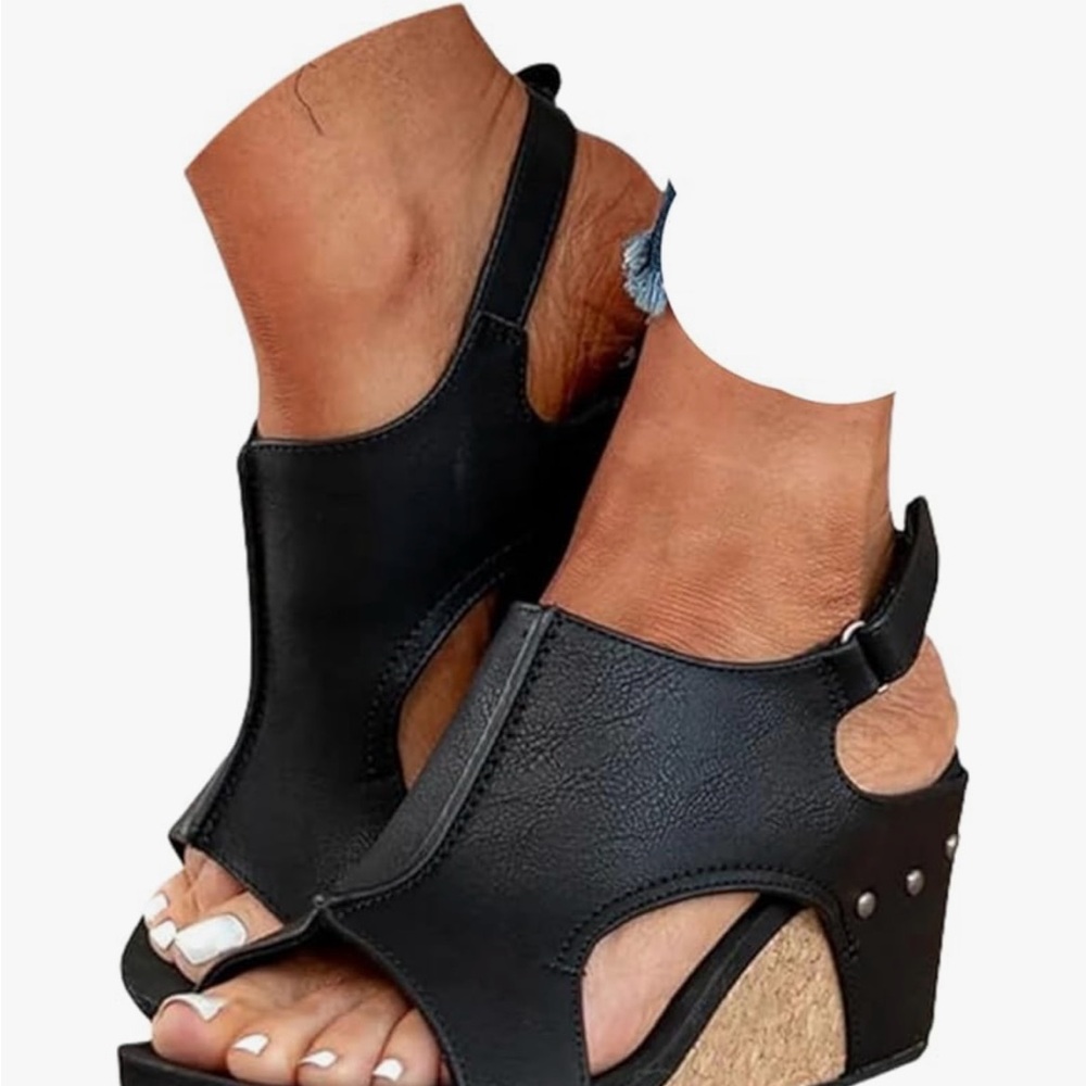Black Wedge Sandals 9.5-10